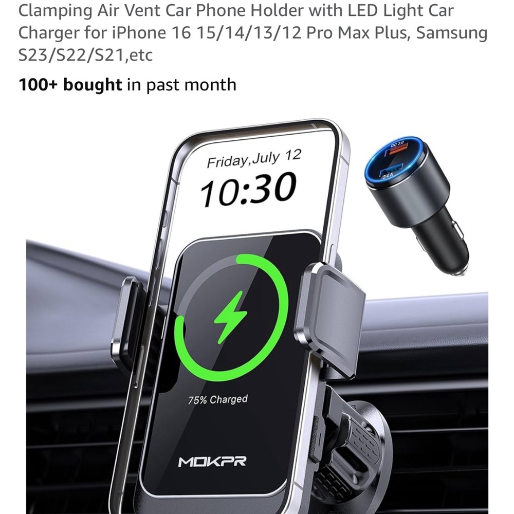 MOKPR #JR ZS219 Black Air Vent Electronic Car Phone Holder and Charger.